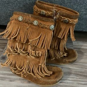 Minnetonka Fringed Suede Moccasin Boots